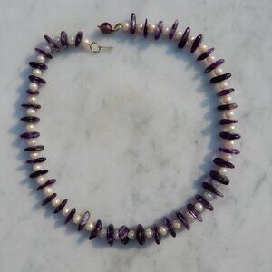 Amethyst Disk and Cultured Pearl Necklace
